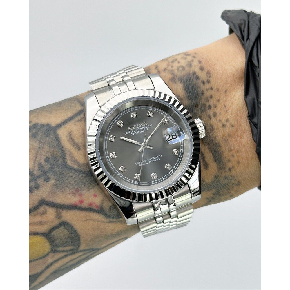 Custom Seiko Mod • Diamond Rhodium Grey DateJust • 39mm